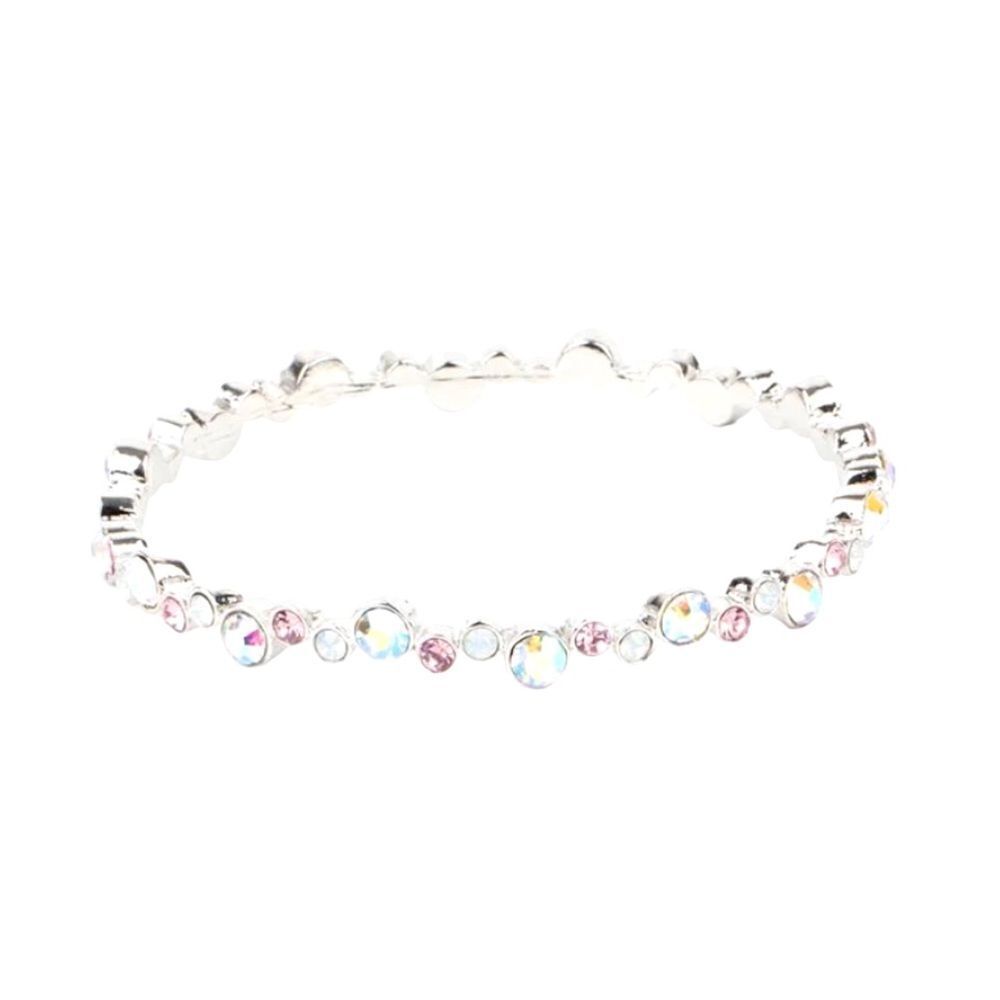 Pink & White Iridescent Rhinestone Fairy-Core Bangle Bracelet Silver Tone OSFM